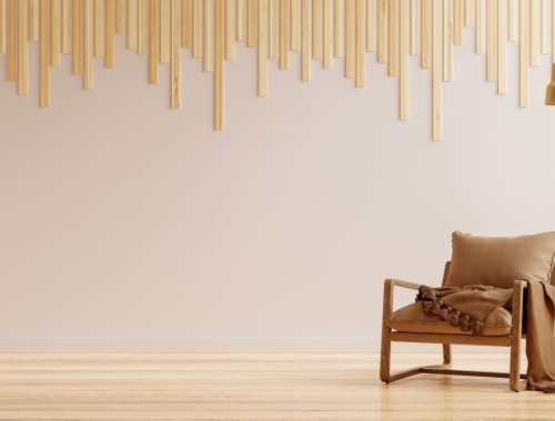 Living room design interior and mock up furniture decoration with white wall background.3D rendering